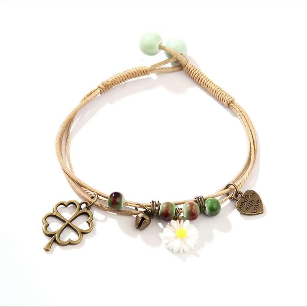 Layered Rope Daisy Charm Bracelet